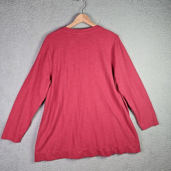 J Jill Tunic 3X Red Cotton Blend V Neck Soft Relaxed Long Sleeve Oversized Fall - Picture 2 of 11